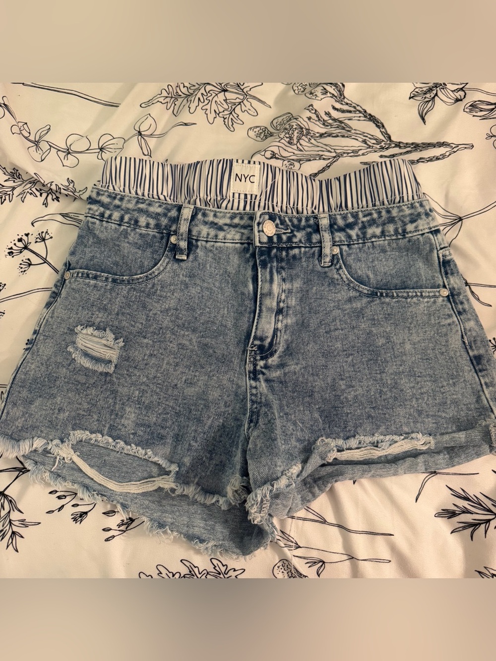 NYC Washed Blue Distressed Denim Shorts